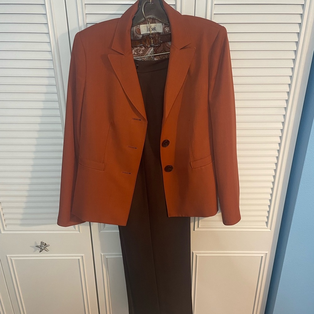 Le Suit Terracotta Blazer and Chocolate Pants Set
